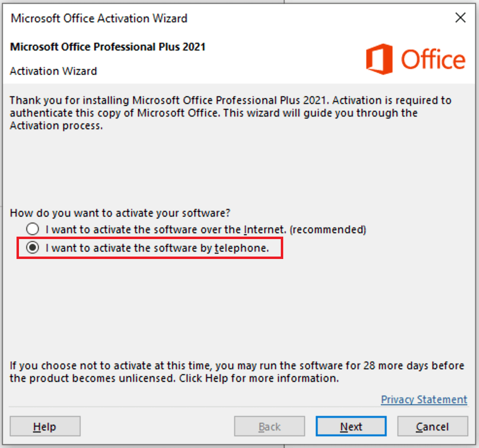 Telephone activation තෝරන්න