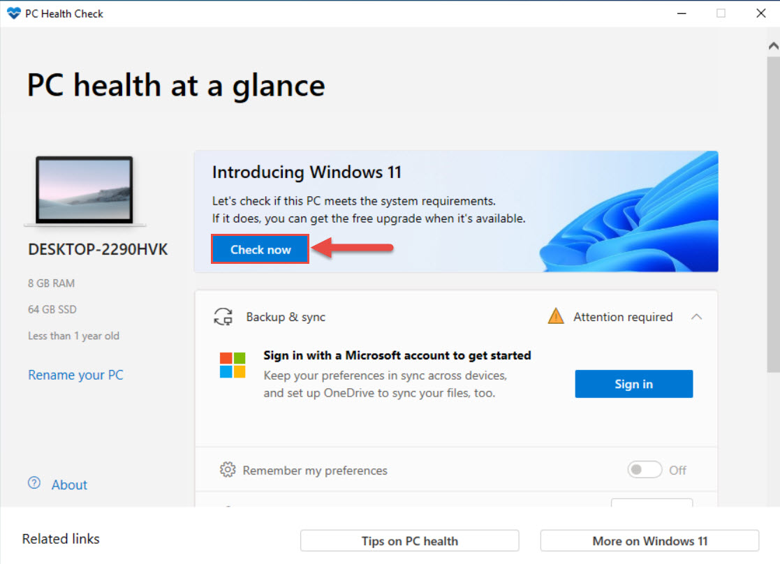 KB5005463 for Windows 10: Installs the PC Health Check App